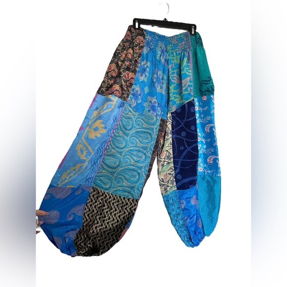 Mexicali Blues Colorful Silk Patchwork Harem Pants Size L/XL - Picture 8 of 12